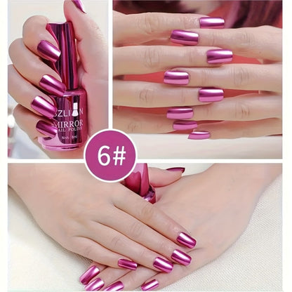 Chrome Nail Polish Set 12 Colors Mirror 3D Metallic Effect with Built-in Fine Brush — Long-Lasting Metal Paint for Salon & DIY Nail Art Design, Manicure Gift Set for Women & Girls