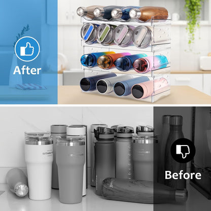 Water Bottle Rack Kitchen Organizer 4-Tier Clear Stackable Shelf with Source-Listed 16-Bottle Capacity