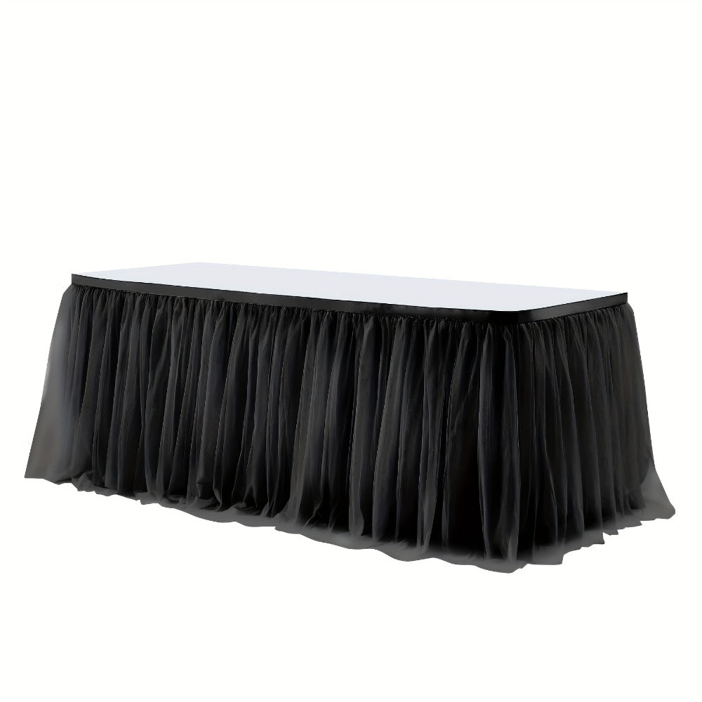 Pink Tutu Table Skirt 6ft – Ruffle Tulle Table Skirt for Rectangle & Round Tables, Princess Girls Birthday Party, Cake Dessert Table Decor, Gold Brim, Multiple Colors Available