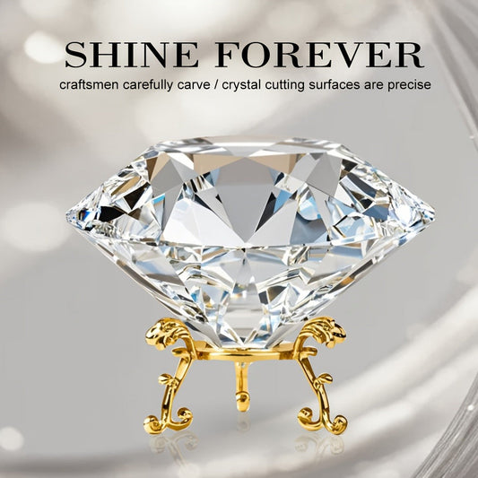 Crystal Sun Catcher with Gold Stand - Quadrilateral Decorative Crystal Stone Paperweight Rainbow Light Prism for Living Room Bedroom Home Decor Holiday Gift Christmas Valentine's Day