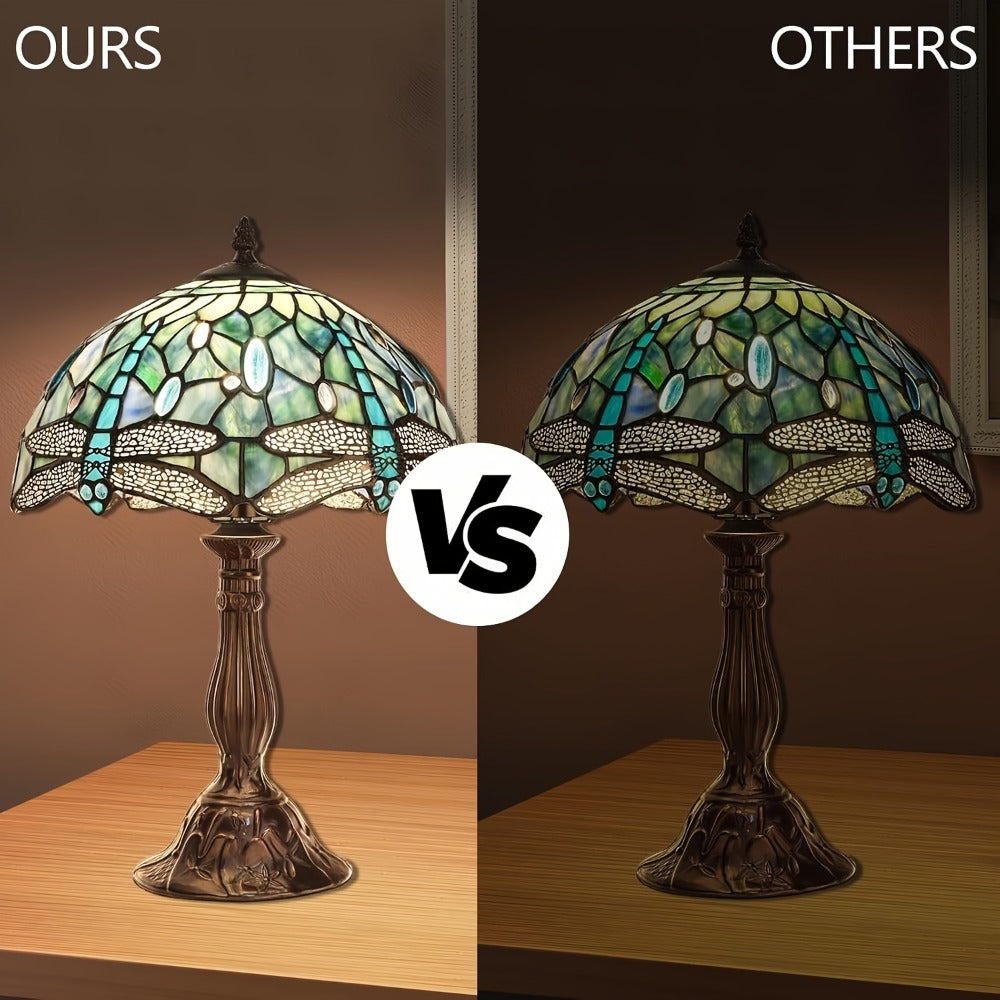 Table Lamp with Dragonfly-Motif Stained Glass Shade, 18-Inch Metal Base and Single Corded Tiffany-Style Design
