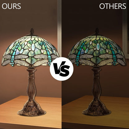 Table Lamp with Dragonfly-Motif Stained Glass Shade, 18-Inch Metal Base and Single Corded Tiffany-Style Design