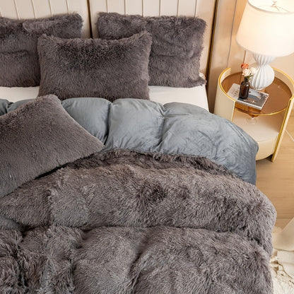 Three-Piece Plush Polyester Duvet Cover Set with Two Pillowcases in 14 Colors and Twin, Full, Queen or King Sizes