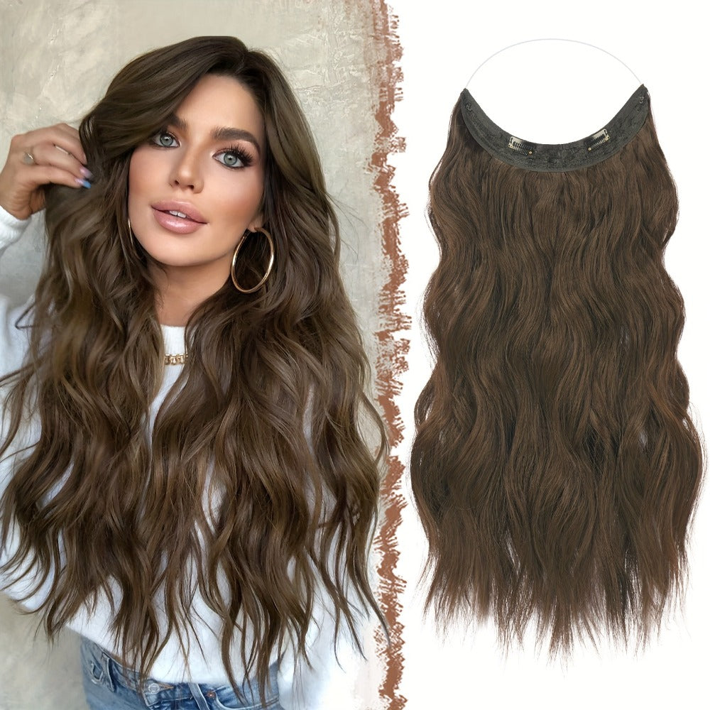 Hair Extensions Wavy 18-Inch Synthetic Halo Weft with Clear Wire, Two Clips and Ten Color Options