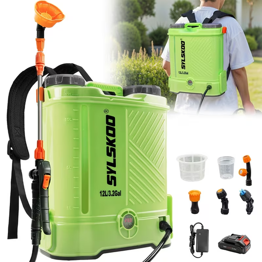 Battery Powered Backpack Sprayer 3.2 Gallon 0-80 PSI Adjustable Electric Garden Sprayer with Steel Telescopic Wand 5 Nozzles 2.0Ah 18V Battery & Charger