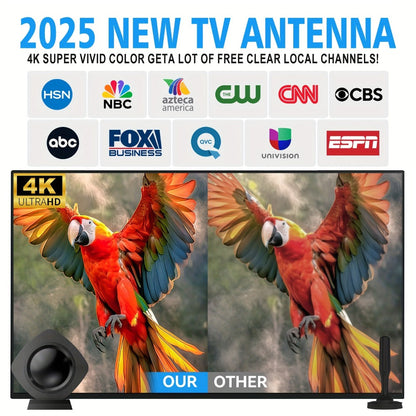 TV Antenna with Circular Omnidirectional Body, Powered Signal Amplifier, Coaxial Cable and Indoor Stand