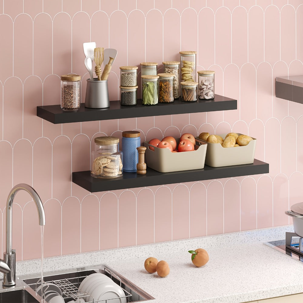 Floating Wall Shelf Set with Concealed-Style Brackets, Multiple Finishes and 4- or 6-Piece Options