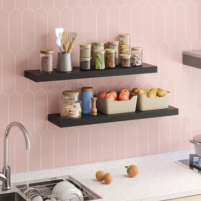 Floating Wall Shelf Set with Concealed-Style Brackets, Multiple Finishes and 4- or 6-Piece Options