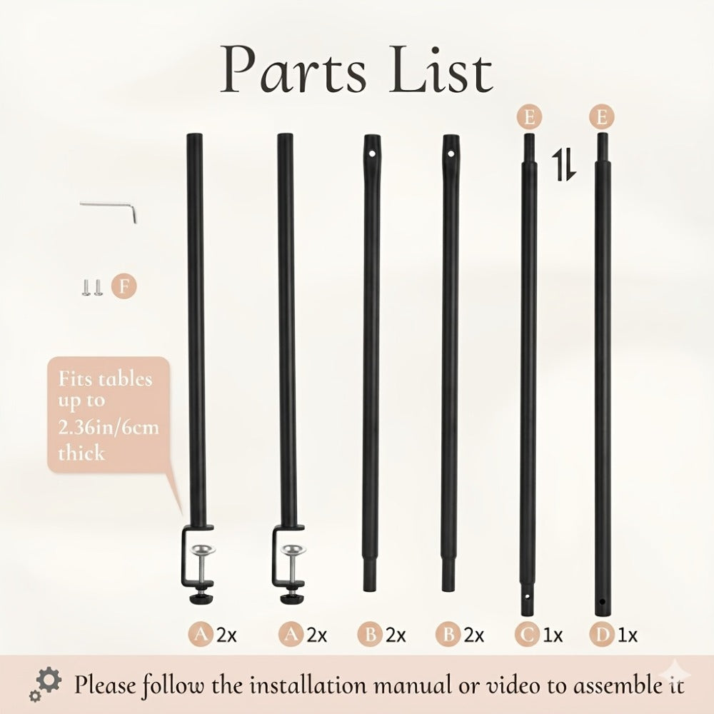 Forty-Four-Inch Adjustable Black Metal Tabletop Arch Stand with Clamps for Party Centerpieces