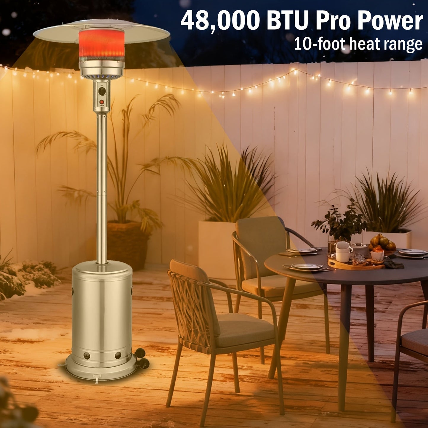 Propane Patio Heater 47000 BTU Outdoor Standing Heater with Wheels, 18-Foot Heating Radius, Fast Heat in 1 Min, Auto Shut-Off, Triple Protection for Patio Garden Deck Backyard Balcony