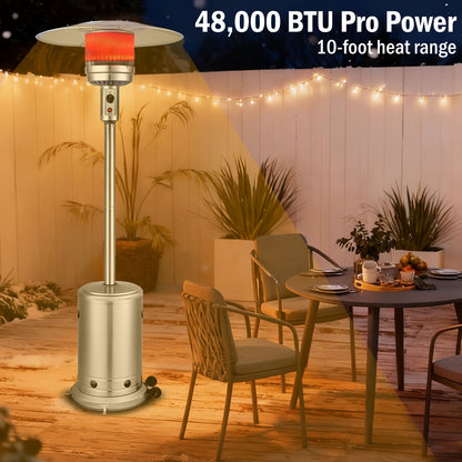 Propane Patio Heater 47000 BTU Outdoor Standing Heater with Wheels, 18-Foot Heating Radius, Fast Heat in 1 Min, Auto Shut-Off, Triple Protection for Patio Garden Deck Backyard Balcony