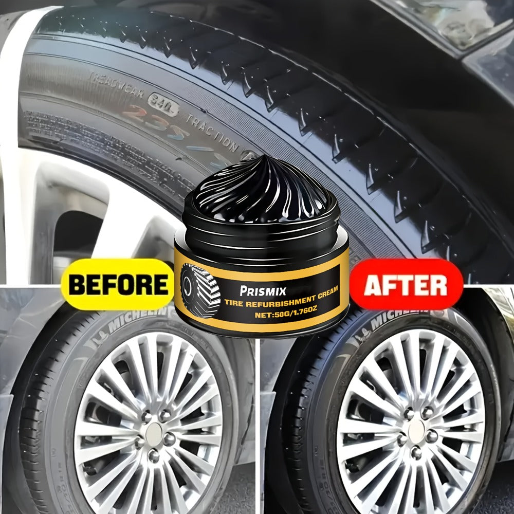 Tire Polishing Paste 2pcs with Sponge – Beeswax Formula Tire Shine & Retreading Paste, Rust Removal, Anti-Fouling, Lasting Black Gloss – No Tools Needed