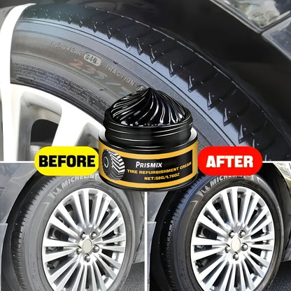 Tire Polishing Paste 2pcs with Sponge – Beeswax Formula Tire Shine & Retreading Paste, Rust Removal, Anti-Fouling, Lasting Black Gloss – No Tools Needed