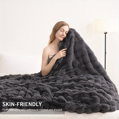 Faux Rabbit Fur Fluffy Blanket – Thick Warm Soft Plush Throw for Bed & Living Room, Luxury Furry Blanket, 8 Colors, 4 Sizes