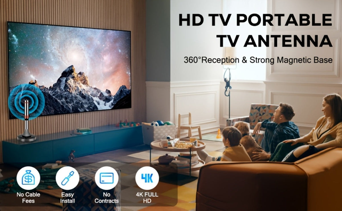 Amplified Indoor HDTV Antenna with Signal Booster & Removable Amplifier - 4K 1080p 360° Reception, Free Local Channels ABC CBS NBC FOX, No Cable or Satellite Fees, Easy Install for Smart TV