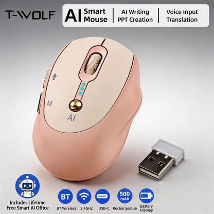 AI Wireless Mouse Voice to Text Real-Time Translation PPT Creation T-WOLF Silent Rechargeable for an Everyday Personal Care Routine