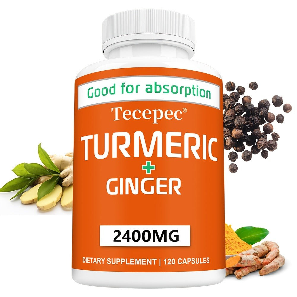 Herbal Supplement with Tecepec Label, Turmeric Ginger and Black Pepper 2400mg Capsules, 120 Count