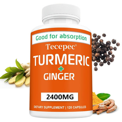 Herbal Supplement with Tecepec Label, Turmeric Ginger and Black Pepper 2400mg Capsules, 120 Count