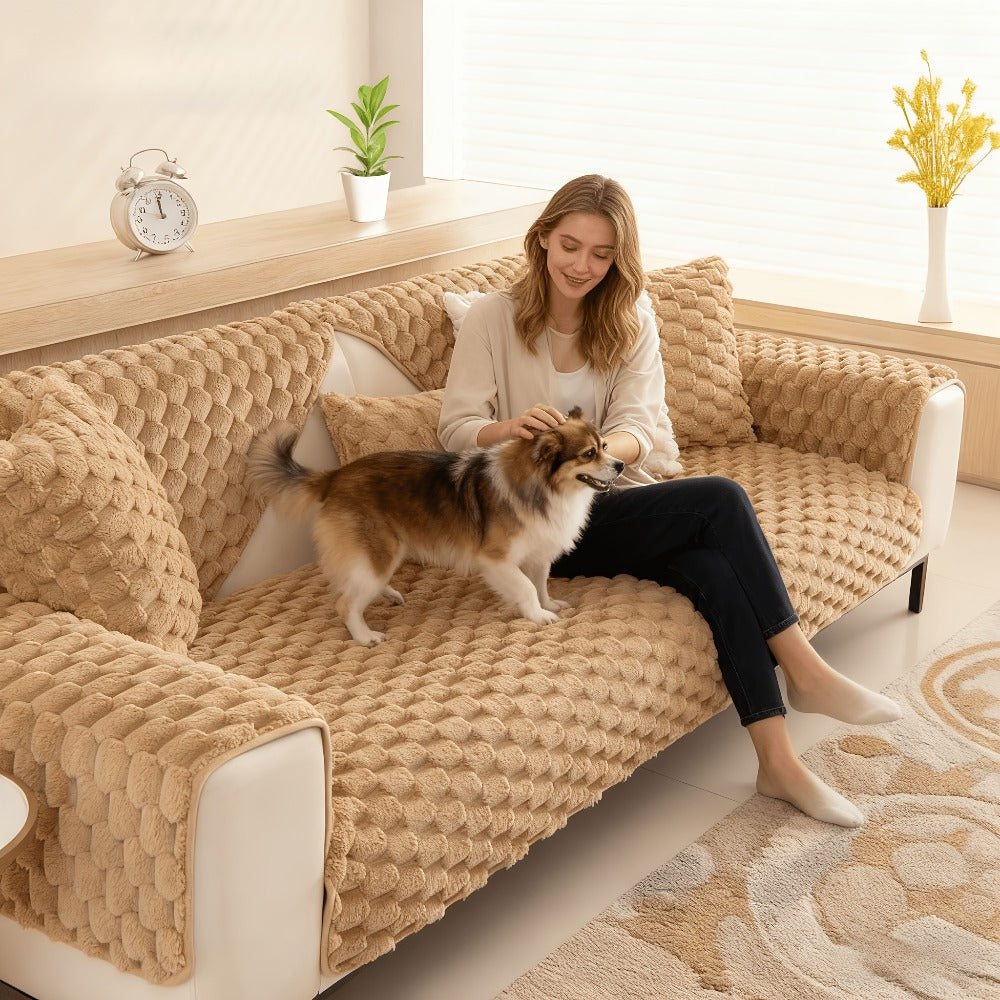 Sofa Cover 35.5-Inch Fuzzy Polyester Single-Piece Pad with Silicone Non-Slip Backing for 2 to 4 Seats