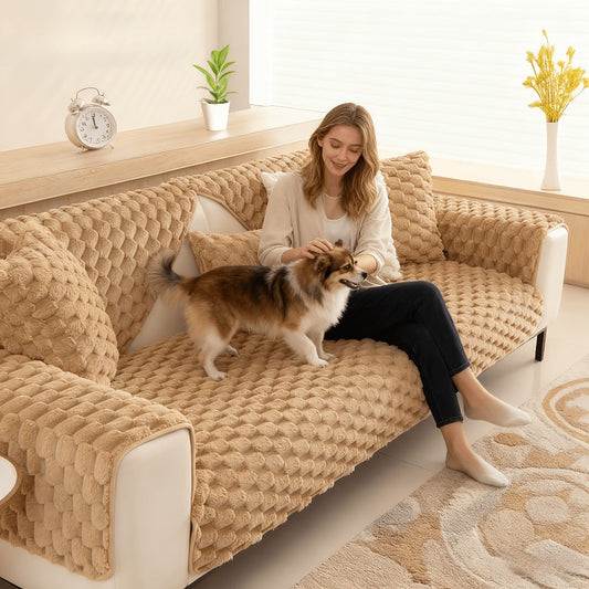 Sofa Cover 35.5-Inch Fuzzy Polyester Single-Piece Pad with Silicone Non-Slip Backing for 2 to 4 Seats