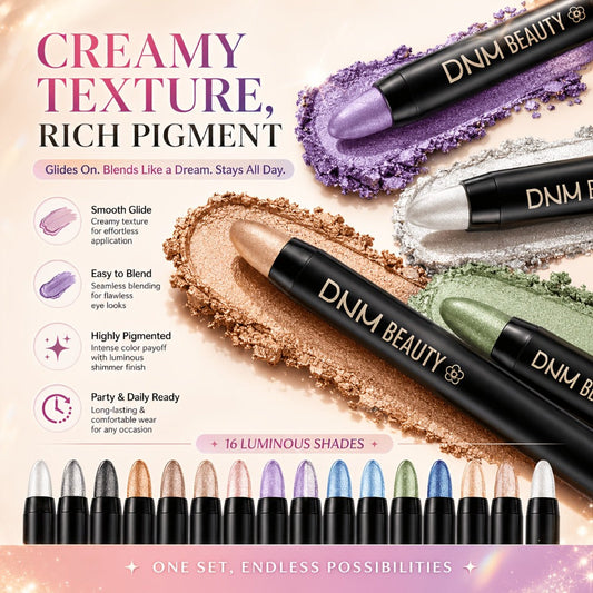 Highly Pigmented Eyeshadow Stick Set 16 Colors Waterproof Matte & Shimmer Eye Makeup Pencil Kit — Blendable Crease-Proof Long-Lasting Eye Crayon for Women Beginners Daily & Glam Looks