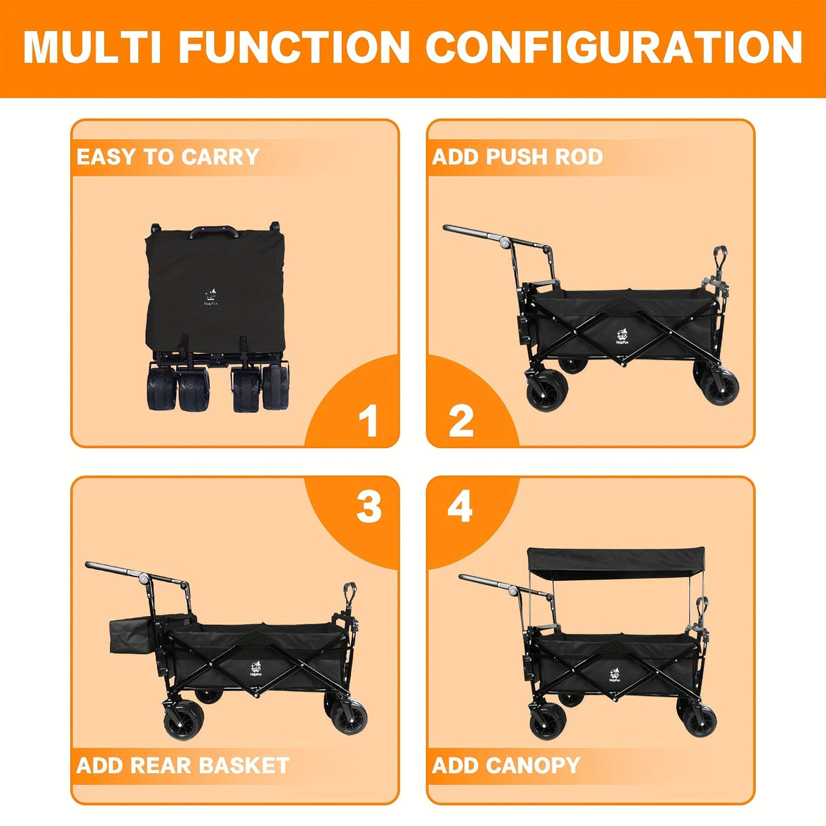 Folding Wagon Cart for Garden, Patio and Yard Use, with the Listed Configuration, for Everyday Use and Organized Storage