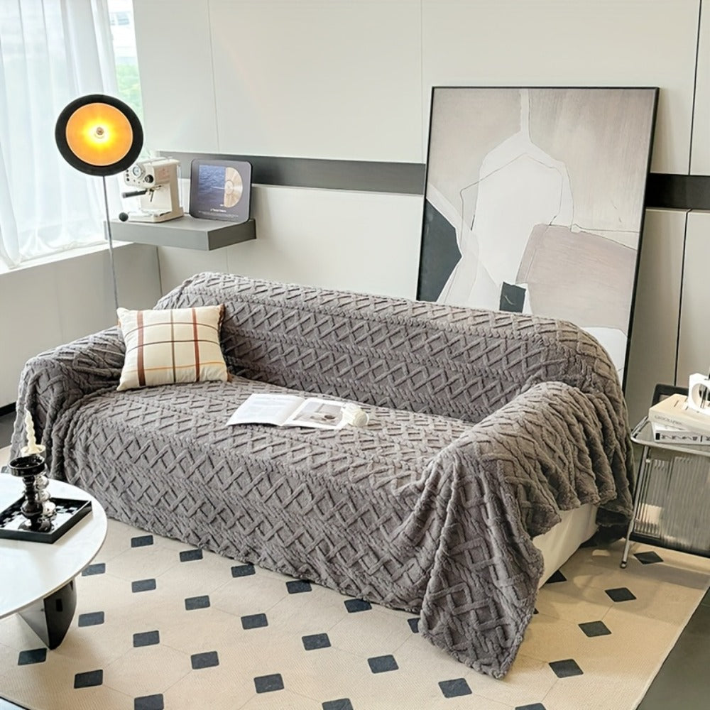 Sofa Cover Soft Polyester Velvet Bohemian Jacquard Throw for 3 or 4-Seater Sofas in Five Colors
