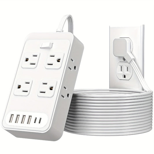 Power Strip Outlet Extender Surge Protector 8 AC Outlets 6 USB Charging Ports 4 USB-A 2 USB-C 3 Inch Short Cord Desk Charging Station for Home Dorm Office Travel White Black