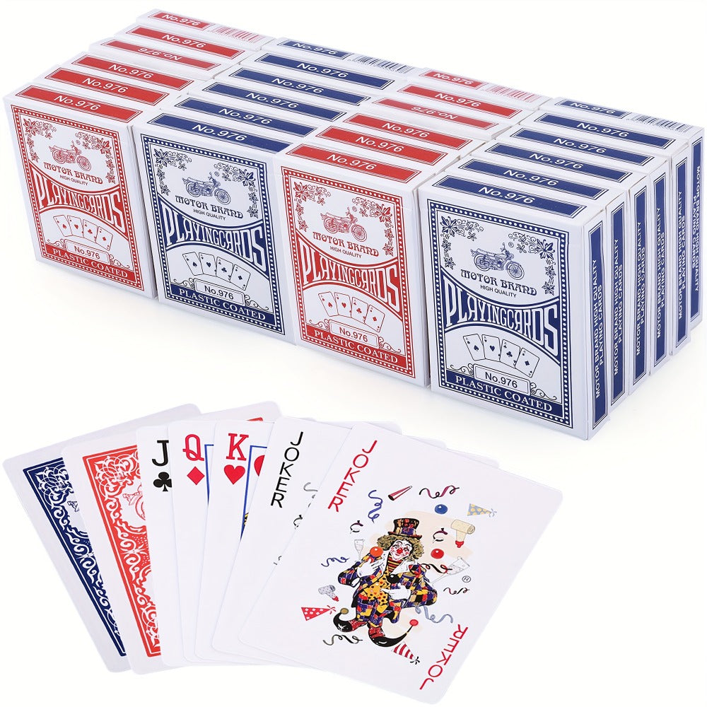 Bulk Playing Cards 24 Decks Pack 12 Blue & 12 Red Plastic-Coated Poker Size Standard Index – 52 Cards + 2 Jokers Each for Poker Family Games Party Casino Night Gift