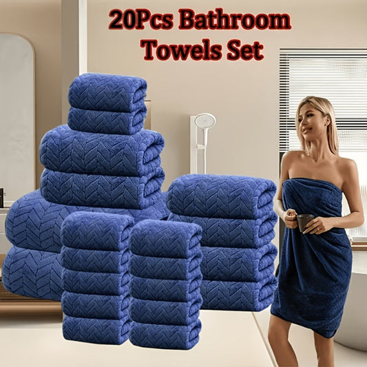 Bath Towels Set 18 or 20 Piece Coral Fleece Mix with Washcloths and Bath Ball in Multiple Colors