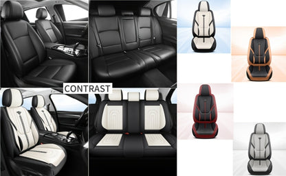 PU Leather Car Seat Cover Full Enclosure with Lumbar Support & Sponge Cushion – Two-Tone Sporty Design Universal Fit for Car Sedan Truck SUV (White-Black / Gray / Red-Black / Orange-Black)