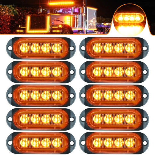 LED Side Marker Indicator Lamps 10pcs, 12V-24V 10-LED ABS Clearance Lights for Car Truck Trailer, Plug-and-Play Side Indicator Light Kit in Amber White Red Blue Green Purple