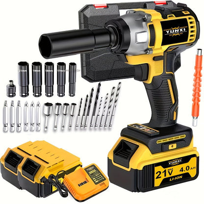 Power Tools YUNXI 21V Brushless Cordless Impact Wrench Kit with 4000mAh Battery and Configurable Accessories