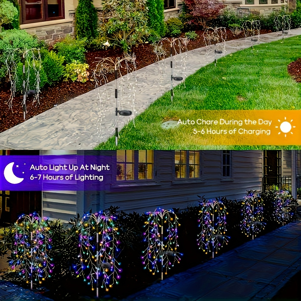 Solar Firecracker Cluster String Lights with 120 LEDs in Warm Color or Multicolor Checkout Options