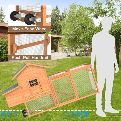 Chicken Coop on Wheels with Nesting Box & Removable Tray | Portable Wooden Hen House for 3-4 Hens with Expandable Run, Wood or Sunshine Board Roof