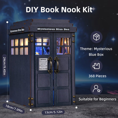 Mysterious Blue Box Book Nook Kit CH08 with 368-Piece Fantasy Workshop Scene and Touch-Controlled Blue Light