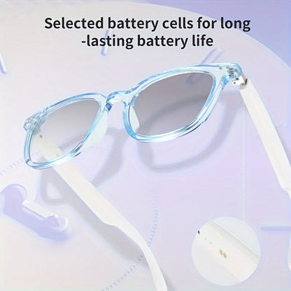 Bluetooth Smart Glasses with Photochromic Auto Dimming Lenses & Anti Blue Light – Wireless Built-in Speaker | Music & Hands-Free Calls | Magnetic Charging | Black White Gold Blue | Wearable Tech Gift