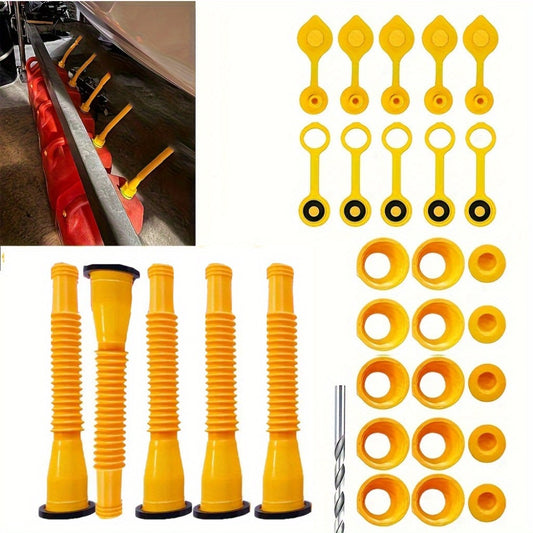 Gas Can Spout Replacement Kit 31Pcs – 8.1" Nozzle for 1/2/5/10 Gal Oil Cans, Vent Caps, Rubber Pad, Spout Cover & Base Caps Included
