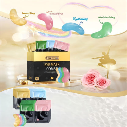 40-Pair Four-Color Under-Eye Patch Combo Box with Gold, Green, Blue and Pink Individual Pouches