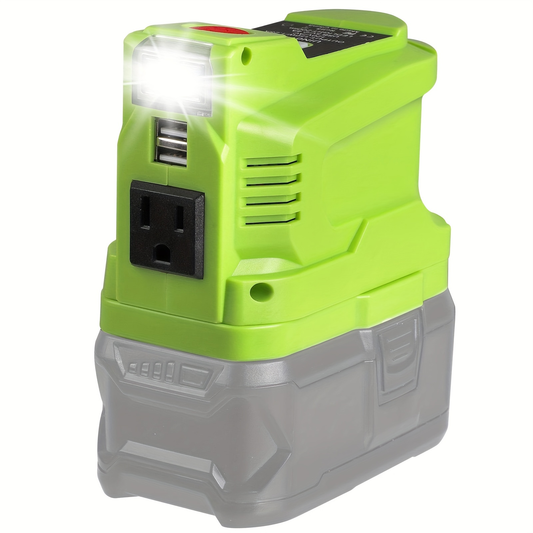 Power Inverter for RYOBI 18V Battery | 150W AC Outlet, 2 USB Ports, LED Light, DC 18V to AC 110V Modified Sine Wave, Compatible P102 P108 P190 Camping Emergency