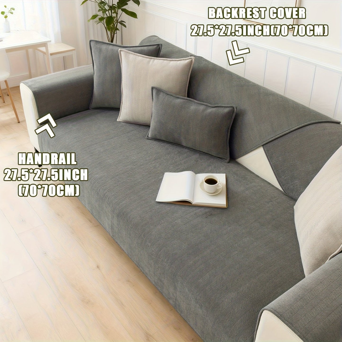 Sofa Cover Ribbed Chenille Stretch Panels with Non-Slip Design for 1 to 4 Seats, Armrests or Cushions