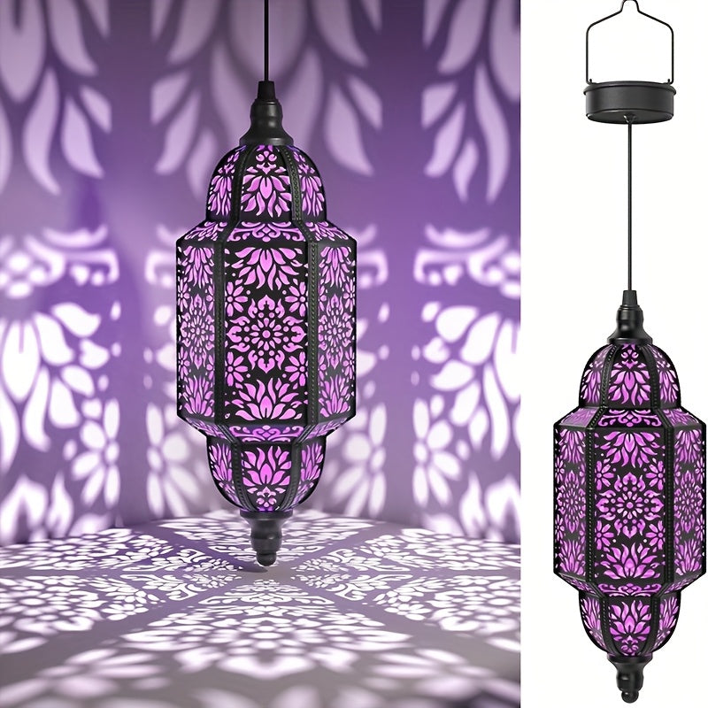 Solar Lanterns Outdoor 2 Pack Moroccan Cut-Out Design IP54 Waterproof Auto Dusk-to-Dawn Garden Pathway Patio Lantern Lights Gold Purple White Copper