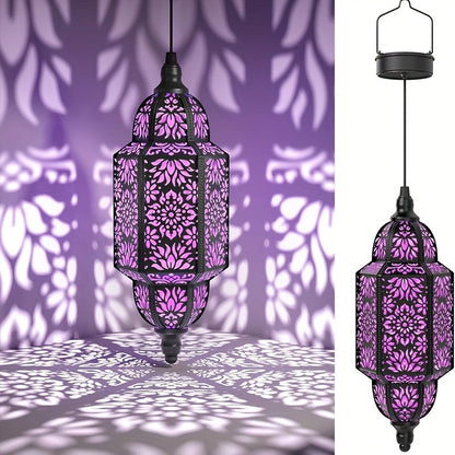 Solar Lanterns Outdoor 2 Pack Moroccan Cut-Out Design IP54 Waterproof Auto Dusk-to-Dawn Garden Pathway Patio Lantern Lights Gold Purple White Copper
