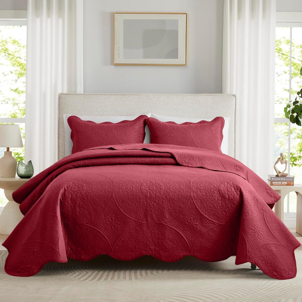 Quilted Bedspread Set 3 Piece – Soft Floral Coverlet with Pillow Shams, Lightweight Breathable Quilt for Bedroom & Guest Room, All Season Bed Cover