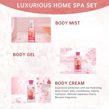 Bath and Body Gift Set in Cherry Blossom, Lavender Vanilla, Vanilla Coconut or Lotion and Mist Options