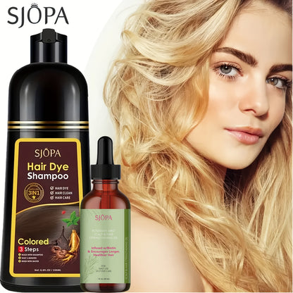 Hair Dye Shampoo, SJOPA 500ml Bottle and Rosemary Hair Oil Set with Seven Color Options for At-Home Color Selection