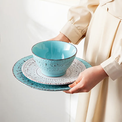 Sixteen-Piece Ceramic-Style Dinnerware Set for Four in White-Blue or Milky-White Coffee Colors