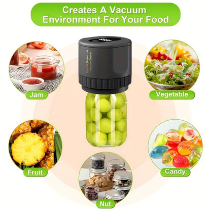 Electric Mason Jar Vacuum Sealer Kit with Regular- and Wide-Mouth Adapters, Lid Accessories and Charging Cable