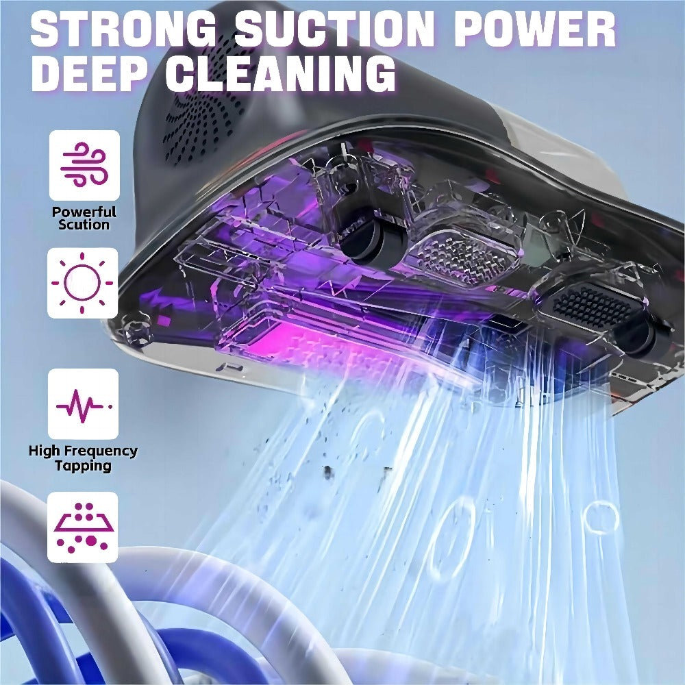 Cordless Mattress Vacuum Cleaner with 4500Pa Label, Two-Speed Control, Clear Dust Cup and Purple Trim