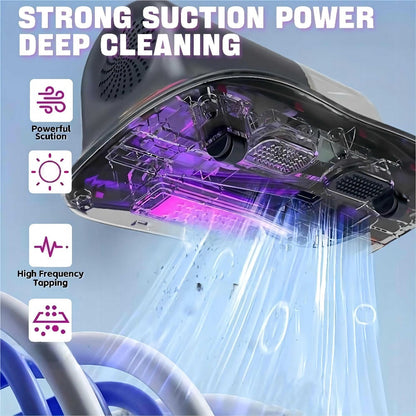 Cordless Mattress Vacuum Cleaner with 4500Pa Label, Two-Speed Control, Clear Dust Cup and Purple Trim